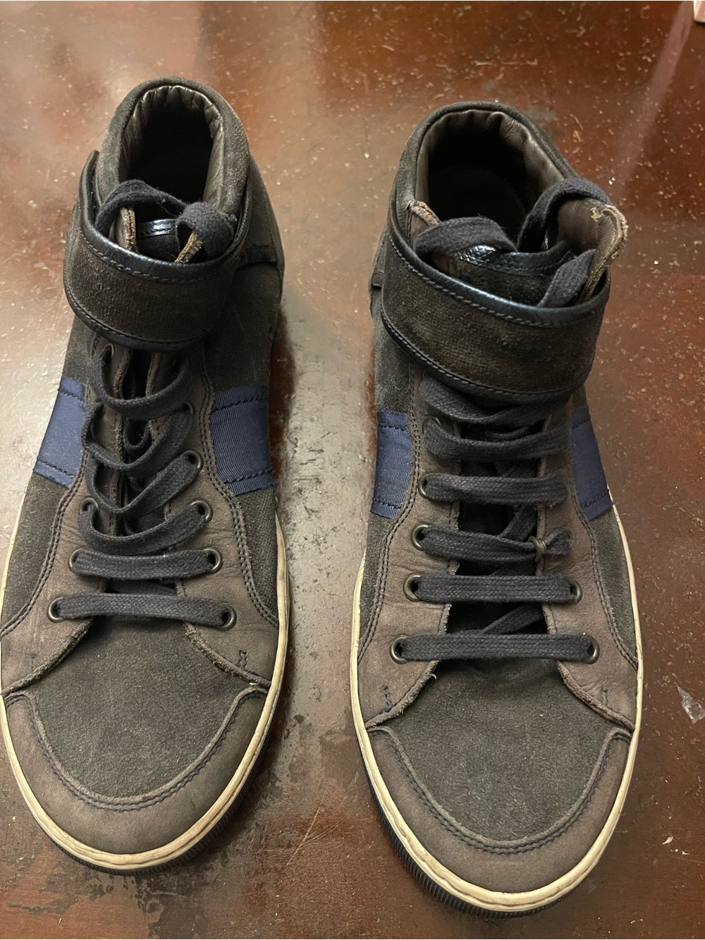 Lanvin Mens Size 8 High Top Strap Sneakers Black Suede Leather Made In Italy